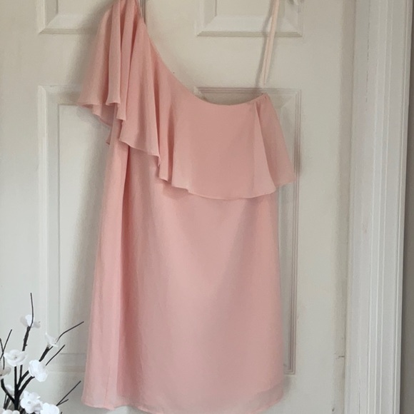 Naked Zebra pink peach chiffon like one shoulder mini dress. Fully lined sz S - Picture 4 of 11